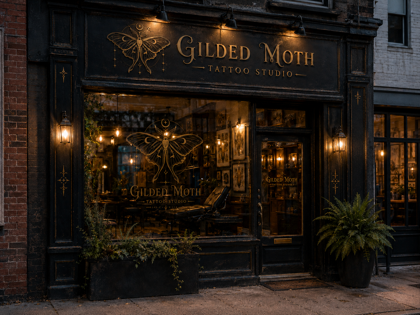 Atmospheric studio image for Gilded Moth Tattoo Co.