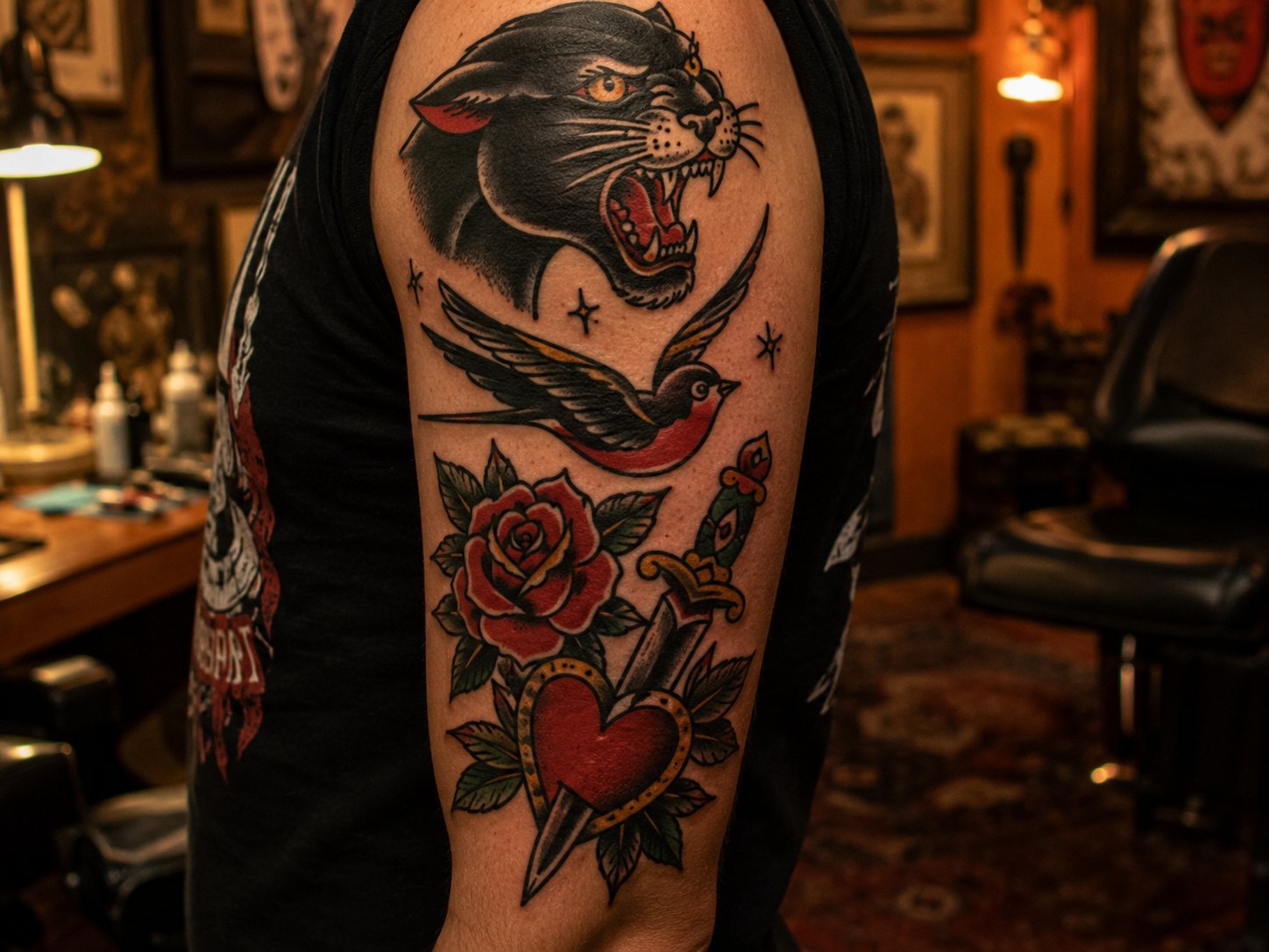 Moody tattoo studio detail at Gilded Moth Tattoo Co.